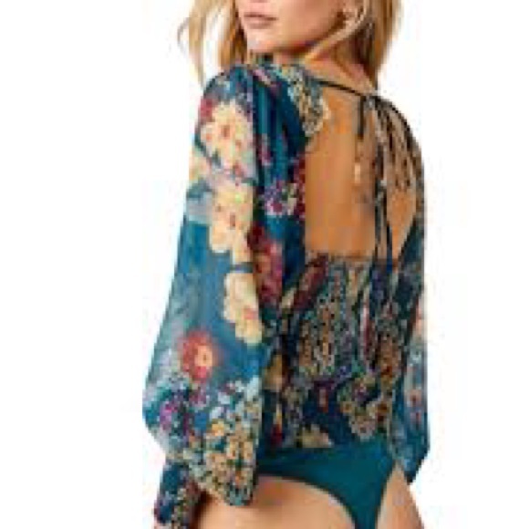 FREE PEOPLE NEW wanderlust floral thong bodysuit -jade combo -medium - Picture 1 of 8
